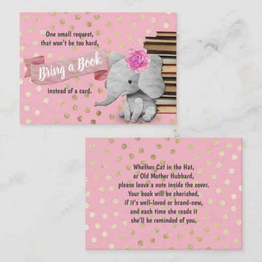 象の女の子は本のベビーシャワーの挿入物を持って来ます エンクロージャーカード