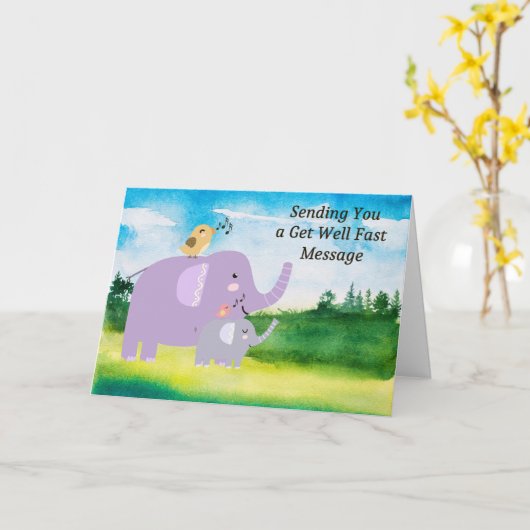 象の子供のための良いカードを取得。 カード (黄色い花)