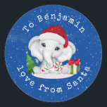 象の子供名Love From Santa Christmas ラウンドシール<br><div class="desc">可愛い象の子供はサンタ・クリスマスから愛の名前。要件に合わせて文字をカスタマイズ。</div>