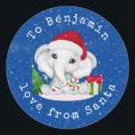 象の子供名Love From Santa Christmas ラウンドシール<br><div class="desc">可愛い象の子供はサンタ・クリスマスから愛の名前。要件に合わせて文字をカスタマイズ。</div>