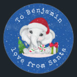 象の子供名Love From Santa Christmas ラウンドシール<br><div class="desc">可愛い象の子供はサンタ・クリスマスから愛の名前。要件に合わせて文字をカスタマイズ。</div>
