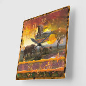 象の守護者「その絆」 スクエア壁時計 (傾斜)