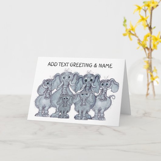 象の家族 カード (黄色い花)