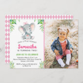 象の小さなピーナッツの女の子の誕生日パーティー写真 招待状 (正面/裏面)