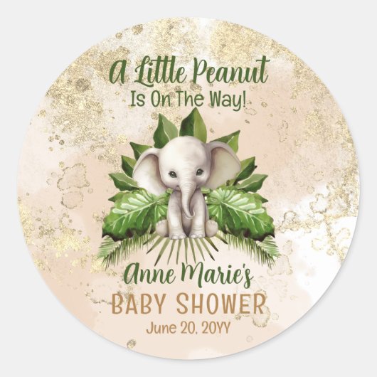象の小さなピーナッツは赤ちゃんシャワーの途中にある ラウンドシール (正面)