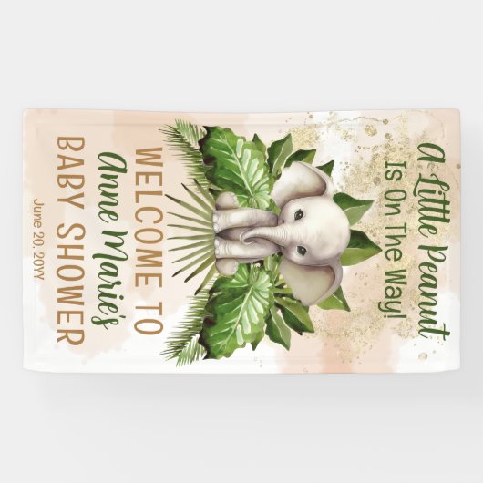 象の小さなピーナッツは赤ちゃんシャワーの途中にある 横断幕 (横)