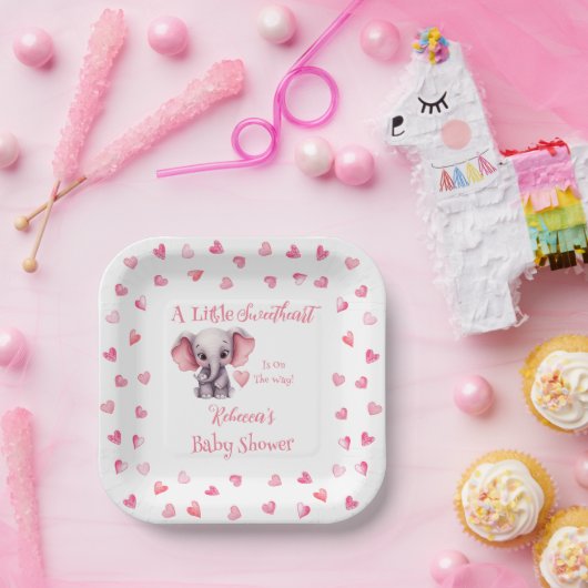 象の小さな恋人の女の子赤ちゃんシャワー ペーパープレート (パーティー)