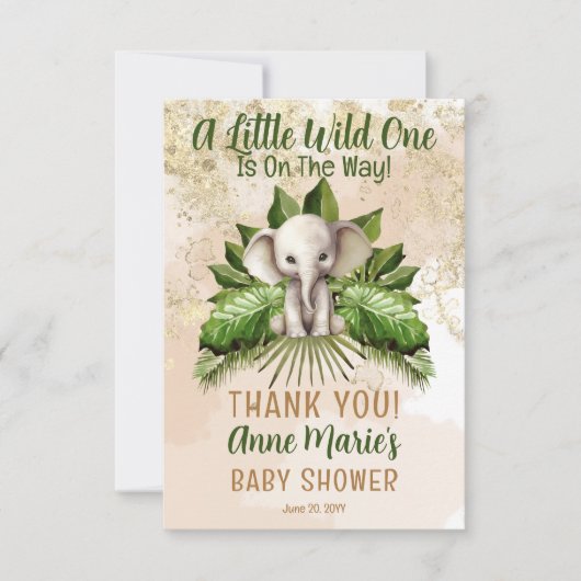 象の小さな野生の人が赤ちゃんシャワーの途中にある サンキューカード (正面)
