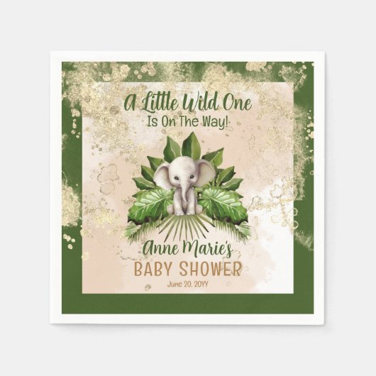 象の小さな野生の人が赤ちゃんシャワーの途中にある スタンダードカクテルナプキン (正面)