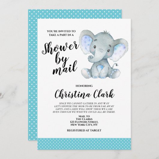 象の少年がメールでかわいいシャワーを浴びる 招待状 (正面/裏面)