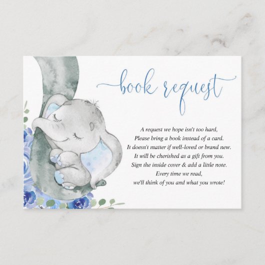 象の少年の青いフローラの書籍ベビー要求 エンクロージャーカード (正面)