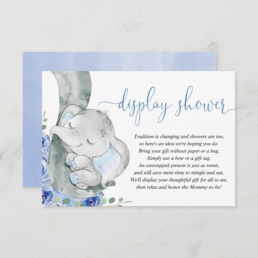 象の少年の青いフローラディスプレイシャワー エンクロージャーカード (正面/裏面)