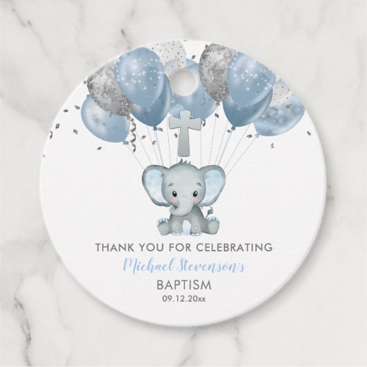 象の少年バルーズバプテスマありがとうギフトラベル フェイバータグ (正面)