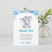 象の少年ブルー誕生日パーティーリトルピーナッツ サンキューカード (スタンド正面)