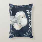 象の少年 ネイビー ラスティック フラワー 名前 ローズ アクセントクッション (正面(垂直))