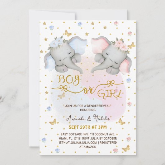 象の性別が明らかにする 招待状 (正面)