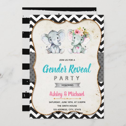 象の性別の明示パーティの招待状 招待状 (正面/裏面)