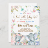 象の性別は、招待状、ピンク色の青い花を明らかにする。 招待状 (正面/裏面)