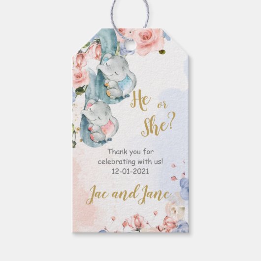 象の性別リビールサンキューラベル ギフトタグ (正面)