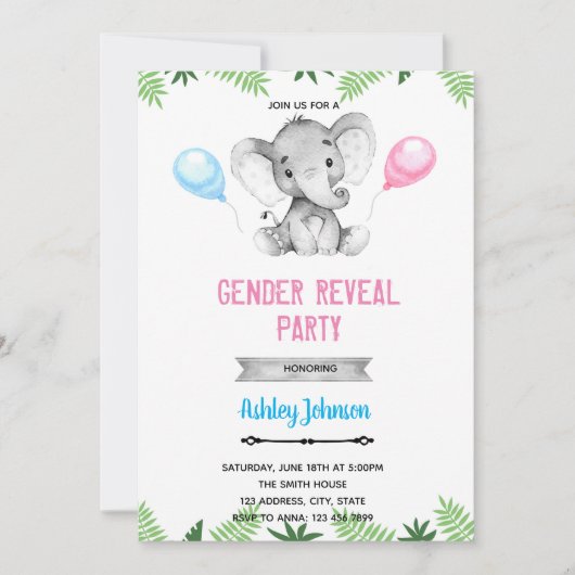 象の性別発表シャワー招待状 招待状 (正面)