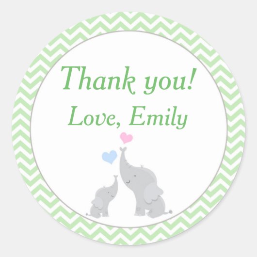 象の恵みラベルミントグリーンユニセックスベビーシャワー ラウンドシール (正面)