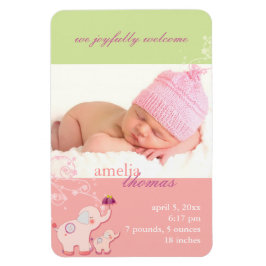 象の愛ベビーガール写真誕生のお知らせ マグネット