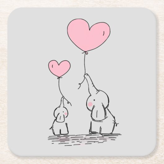 象の愛 スクエアペーパーコースター (正面)