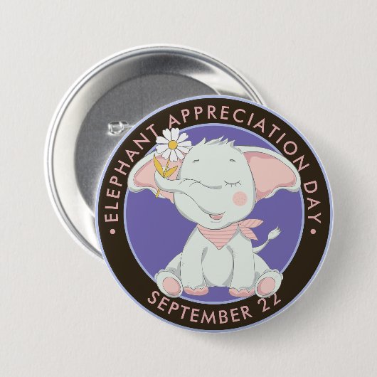 象の感謝の日、かわいいベビー象 缶バッジ (正面&裏面)