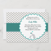 象の招待状のベビーシャワーのユニセックスなティール(緑がかった色) 招待状 (正面)