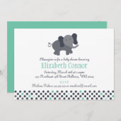 象の招待状（誕生日またはベビーシャワー） 招待状 (正面/裏面)