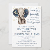 象の月と星の天の男の赤ちゃんシャワー 招待状 (正面)