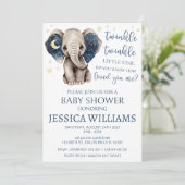 象の月と星の天の男の赤ちゃんシャワー 招待状 (スタンド正面)