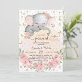 象の植物性赤面ピンクベビーガールシャワー 招待状 (スタンド正面)