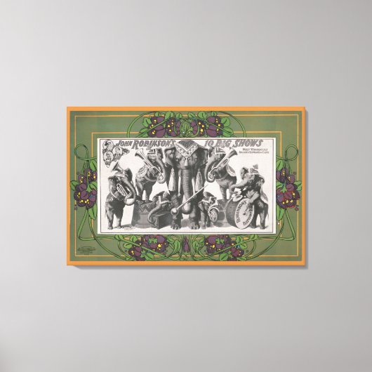 象の楽器のサーカス遊ポスター キャンバスプリント (正面)