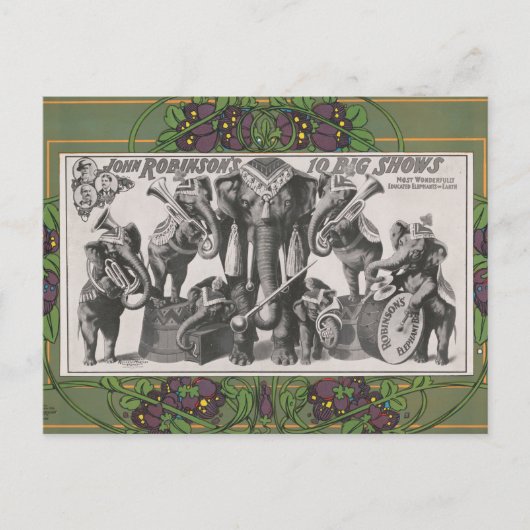 象の楽器のサーカス遊ポスター ポストカード (正面)