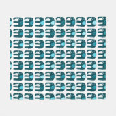 象の模様（青） フリースブランケット (正面(横))