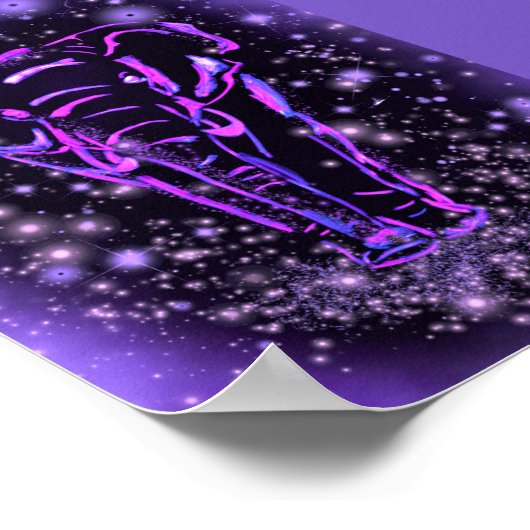 象の歩くポスタースターナイトパープルピンク ポスター (角)