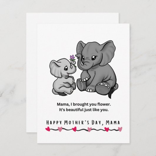 象の母と彼女のふくらはぎ花の母の日 シーズンカード (正面/裏面)
