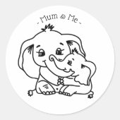 象の母と私の母の日パーソナライズされた ラウンドシール (正面)