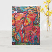 象の母及び子供 カード (黄色い花)