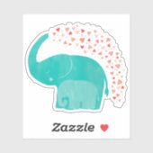 象の母親と子牛の赤ちゃんシャワーハート シール (シート)