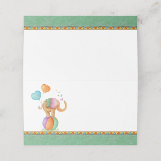 象の水の色アートベビーシャワー座席表 プレイスカード (外部開封)