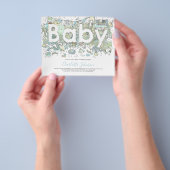 象の水色ボーイズ予算ベビーシャワーブルー チラシ (手)