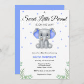 象の甘い小さなピーナッツ少年の赤ちゃんシャワー 招待状 (正面/裏面)