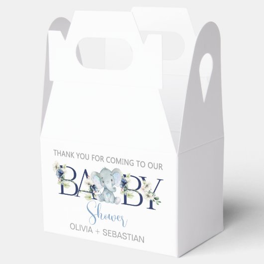 象の男の子のシャワーお願いボックスは、ボックスを扱う。 フェイバーボックス (オープン)