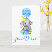 象の男の子の誕生日カード カード (黄色い花)