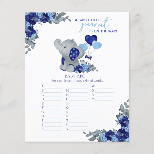 象の男の子の赤ちゃんシャワーゲーム (正面)