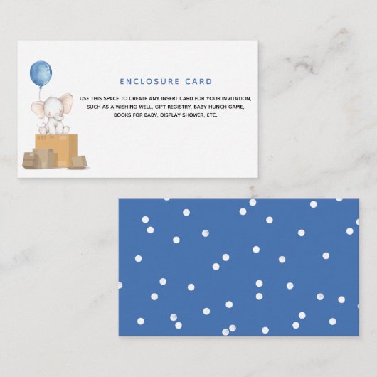 象の男の子の赤ちゃんシャワーメールのエンクロージャカード エンクロージャーカード (正面/裏面)