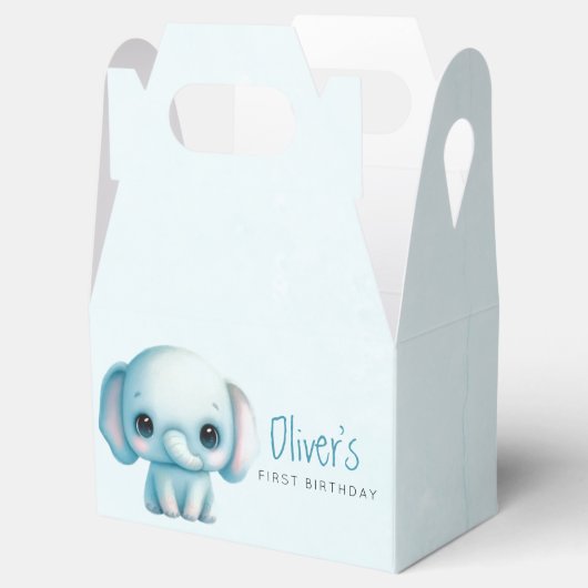 象の男の子1歳の誕生日 フェイバーボックス (オープン)
