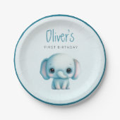 象の男の子1歳の誕生日 ペーパープレート (正面)